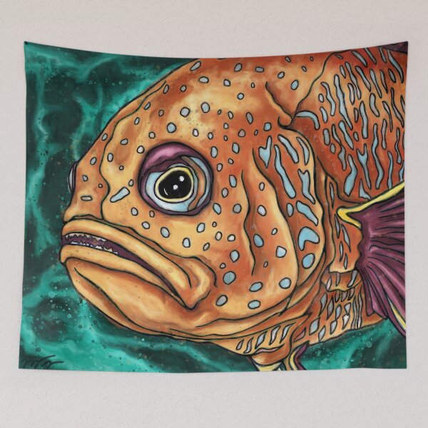 Item preview, Funny grumpy fish painting, pop art fish designed and sold by NadiaChevrel.