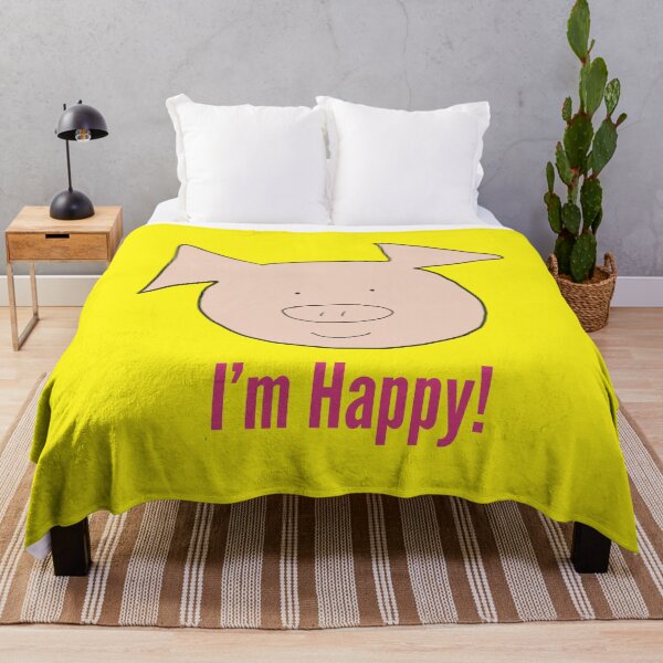 Aperçu de l'œuvre Je suis heureux ! Joli visage de cochon souriant heureux, jaune. Sourire créée et vendue par PiggingJapan.
