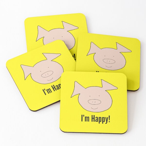 Aperçu de l'œuvre Je suis heureux ! Joli visage de cochon souriant heureux, jaune. Content créée et vendue par PiggingJapan.