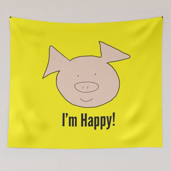 Aperçu de l'œuvre Je suis heureux ! Joli visage de cochon souriant heureux, jaune. Content créée et vendue par PiggingJapan.