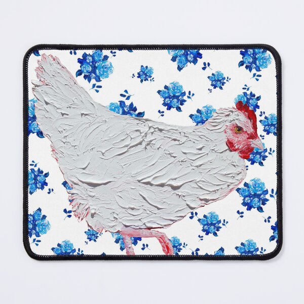 Item preview, White chicken on blue rose pattern designed and sold by MatsonArtDesign.