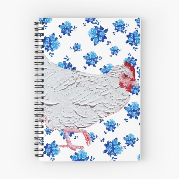 Item preview, White chicken on blue rose pattern designed and sold by MatsonArtDesign.