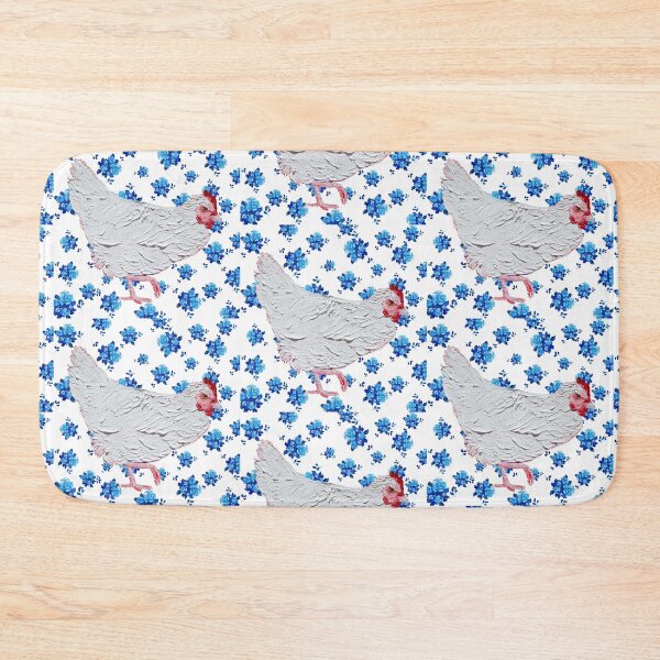 Item preview, White chicken on blue rose pattern designed and sold by MatsonArtDesign.