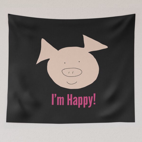 Aperçu de l'œuvre Je suis heureux ! Joli visage de cochon souriant heureux, noir. Content créée et vendue par PiggingJapan.