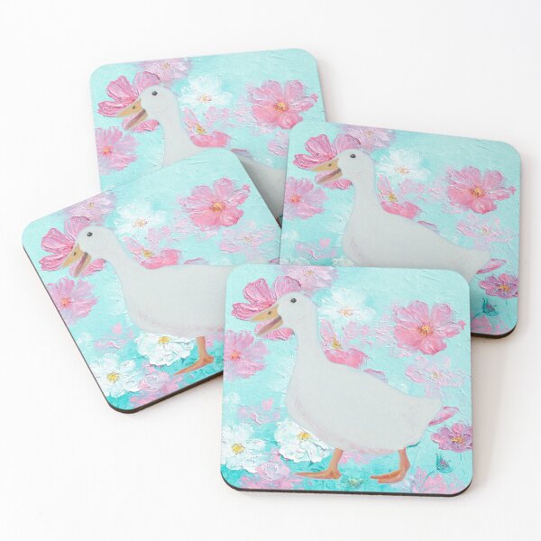 Item preview, White goose on floral background designed and sold by MatsonArtDesign.