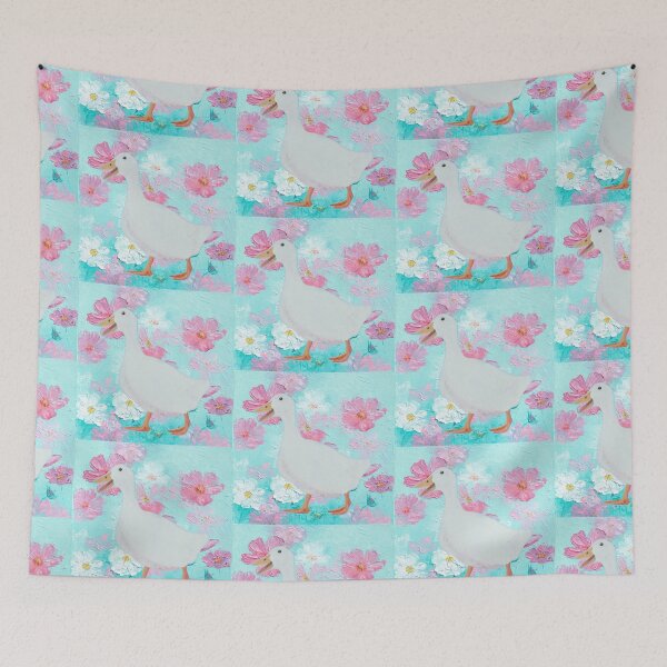 Item preview, White goose on floral background designed and sold by MatsonArtDesign.