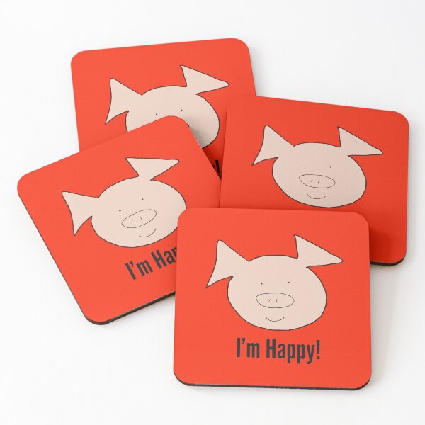 Aperçu de l'œuvre Je suis heureux ! Joli visage de cochon souriant heureux, orange. Souriant créée et vendue par PiggingJapan.