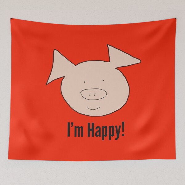 Aperçu de l'œuvre Je suis heureux ! Joli visage de cochon souriant heureux, orange. Souriant créée et vendue par PiggingJapan.