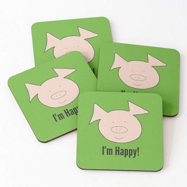 Aperçu de l'œuvre Je suis heureux ! Joli visage de cochon souriant heureux, vert. Content créée et vendue par PiggingJapan.