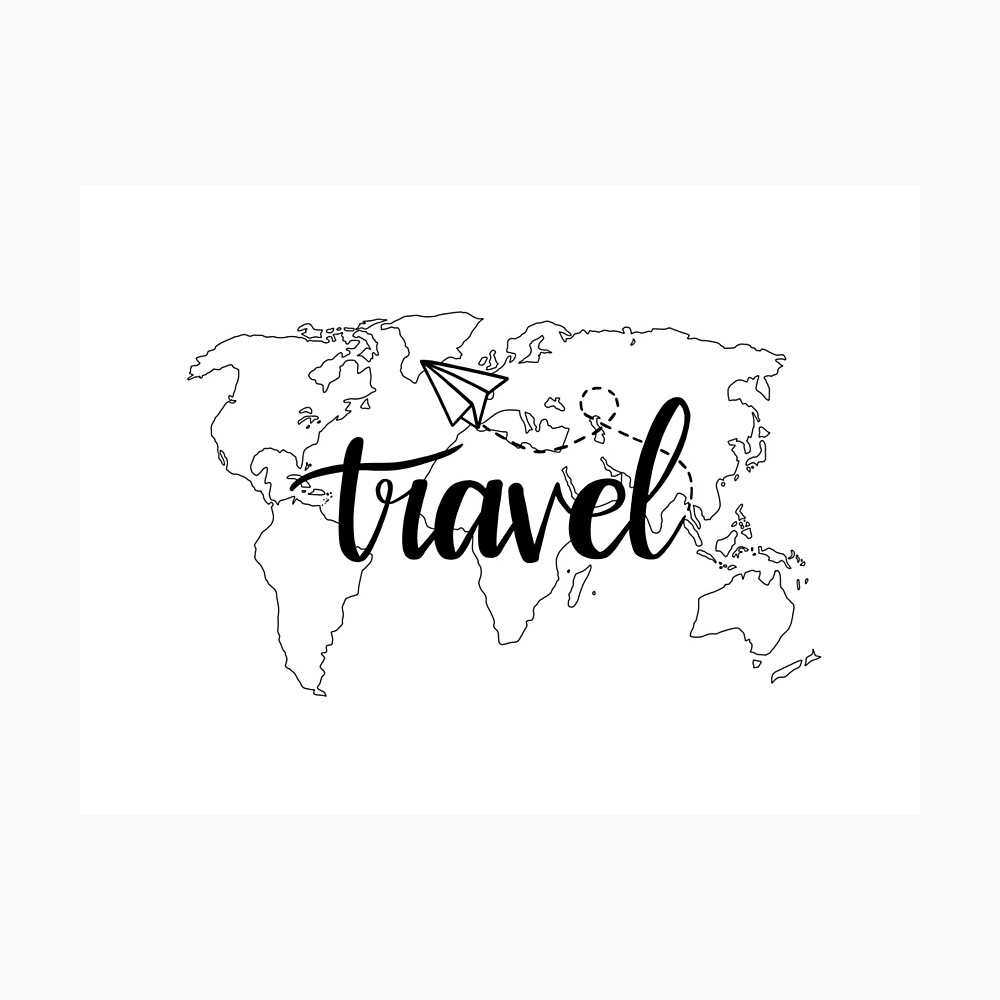 Travel Calligraphy And World Map Metal Print By Bloemsgallery Redbubble