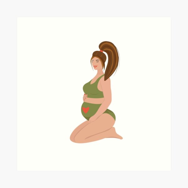 Item preview, Pregnant redhead woman in swimsuit, illustration designed and sold by OM-lova.