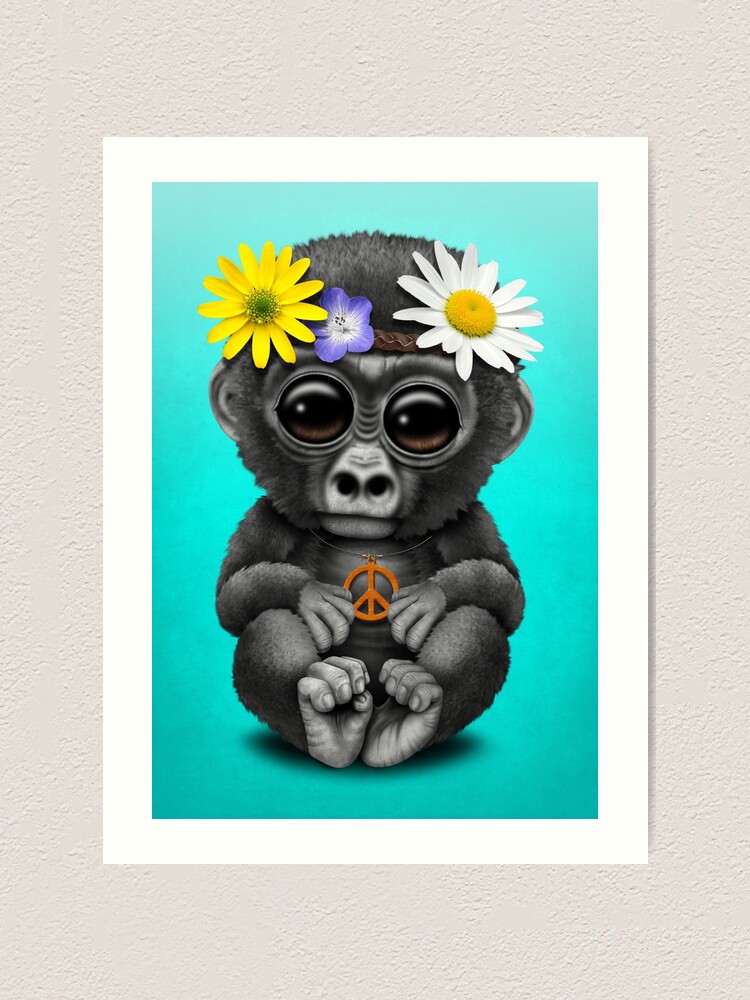 Cute Baby Gorilla Hippie Art Print By Jeffbartels Redbubble