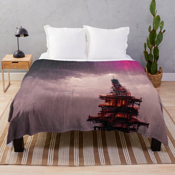 Item preview, Japanese Cyberpunk Pagoda in the rain designed and sold by CyberStreetArt.