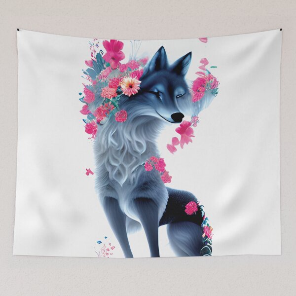 Item preview, beautiful wolf with flowers designed and sold by ralick.