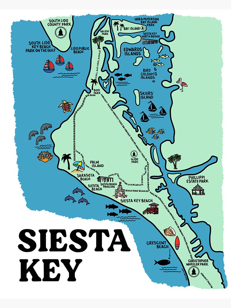 quot Siesta Key Florida Map Art quot Sticker - Bg,f8f8f8 Flat,750x,075,f Pad,750x1000,f8f8f8