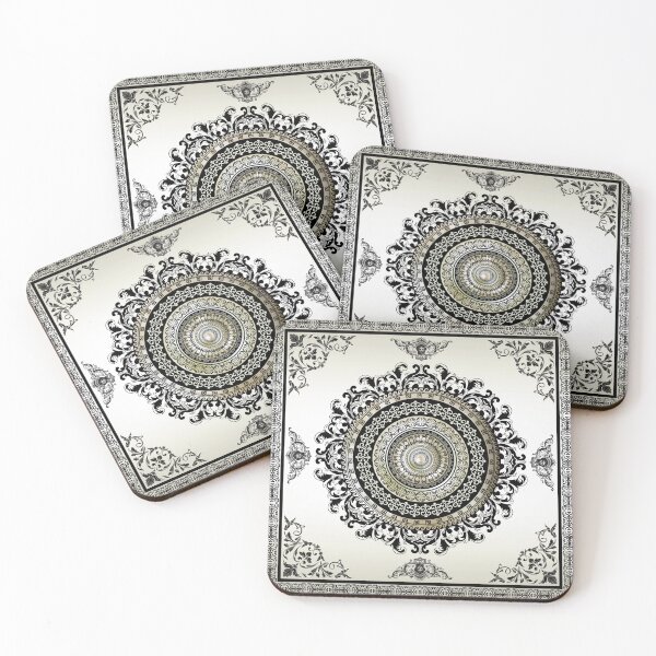 Item preview, Greek Key Meander Angels Cream Black Medallion  designed and sold by Yiorgos Designs.
