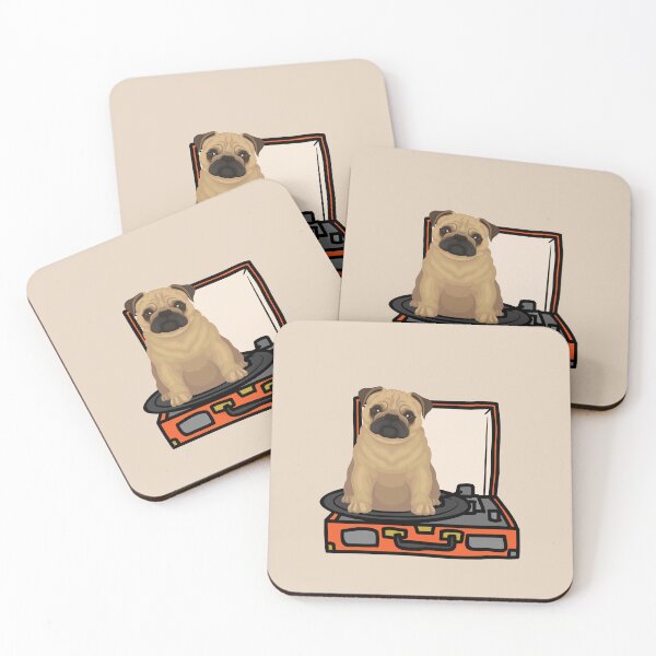 Item preview, Pug Dog Playing With Vinyl Player For 80s Retro Musicians And Music Lovers designed and sold by Funwithmusic.