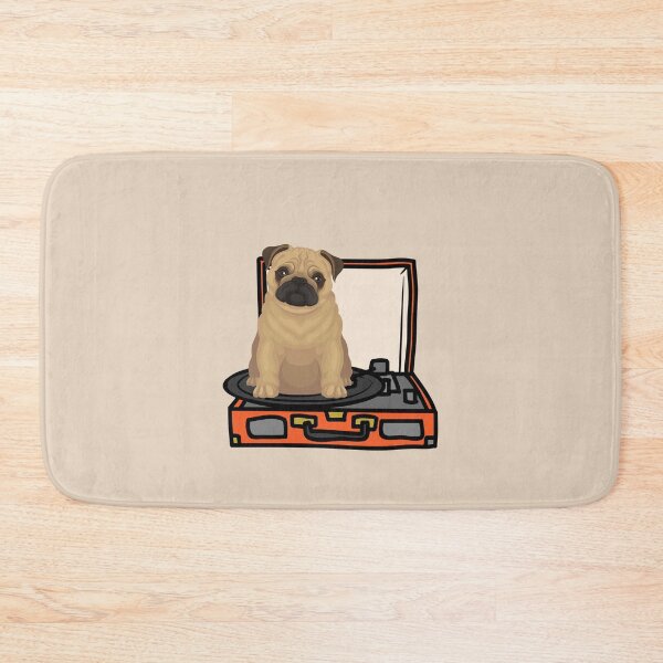 Item preview, Pug Dog Playing With Vinyl Player For 80s Retro Musicians And Music Lovers designed and sold by Funwithmusic.