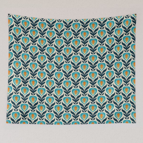 Item preview, 1086 - retro flowers, blue designed and sold by RouCouCou.