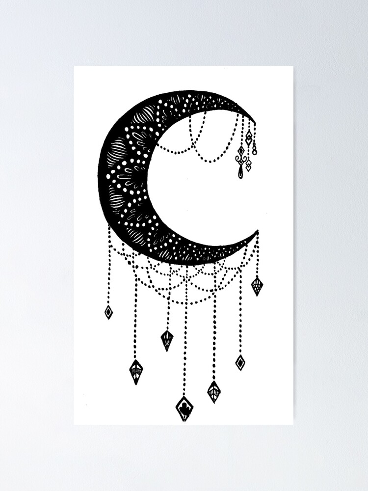 Crescent Moon Tattoo Design Poster By Dare2draw Redbubble