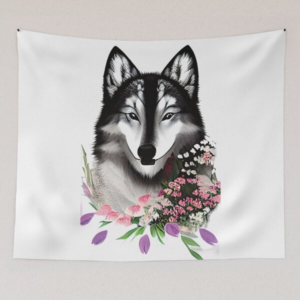 Item preview, Gray wolf with flowers  designed and sold by ralick.