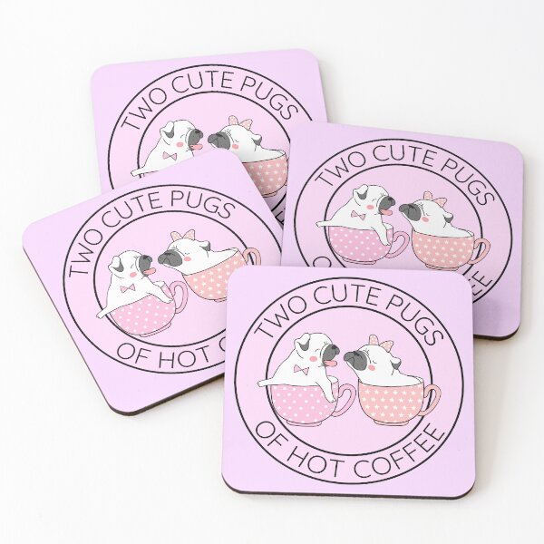 Item preview, Two Cute Pugs of Hot Coffee PINK designed and sold by to-esu.