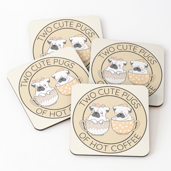Item preview, Two Cute Pugs of Hot Coffee BROWN designed and sold by to-esu.