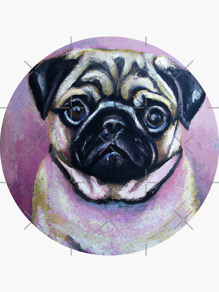 Cute Funny Colorful Pug Dog Puppy Dog Art Painting Sticker For Sale   Bg,f8f8f8 Flat,750x,075,f Pad,750x1000,f8f8f8 