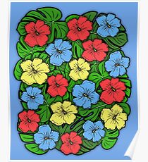 Hibiskus-Blumen u. Monstera Blätter # 2 Poster