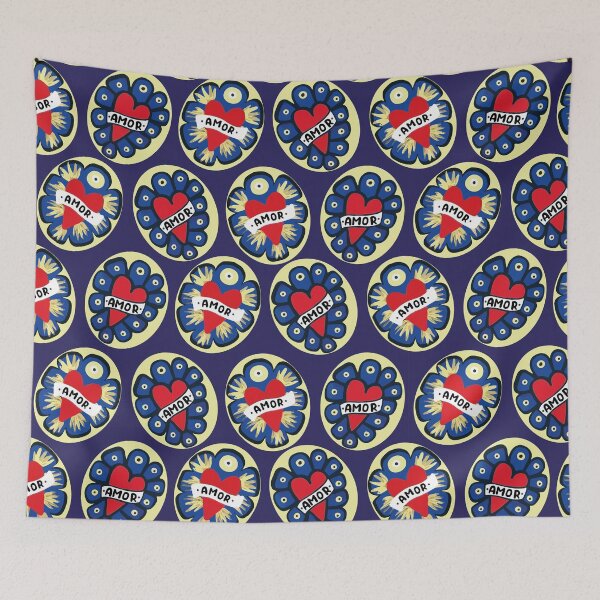 Item preview, Modern mexican sacred heart colorful adorable kawaii love tin red heart seamless pattern designed and sold by T-Mex.
