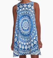 Mandala Blau A-Linien Kleid