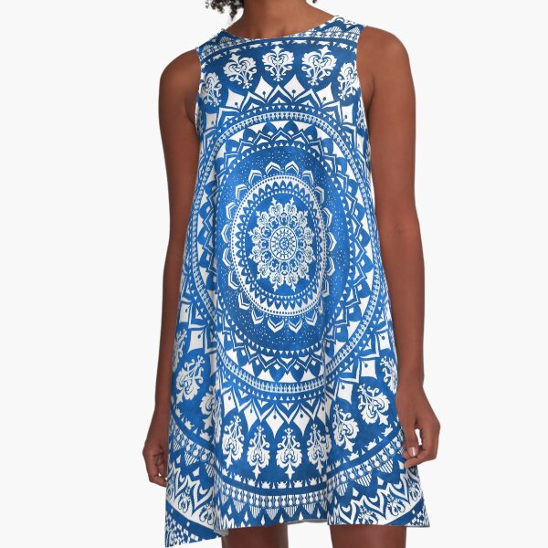Mandala azul Vestido acampanado
