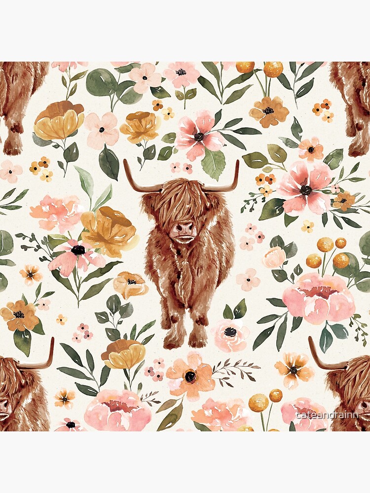 Highland Cow with Spring Greenery Art Board Print for Sale by