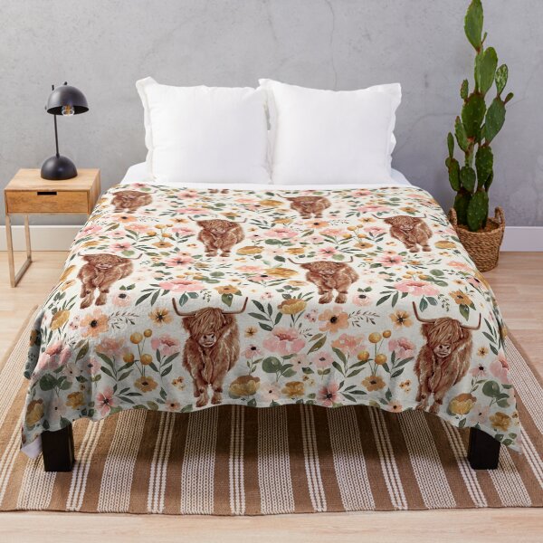 Vista previa del artículo con la obra «Vaca de las Tierras Altas Boho Floral», diseñado y vendido por cateandrainn.