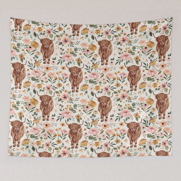 Item preview, Highland Cow Boho Floral designed and sold by cateandrainn.