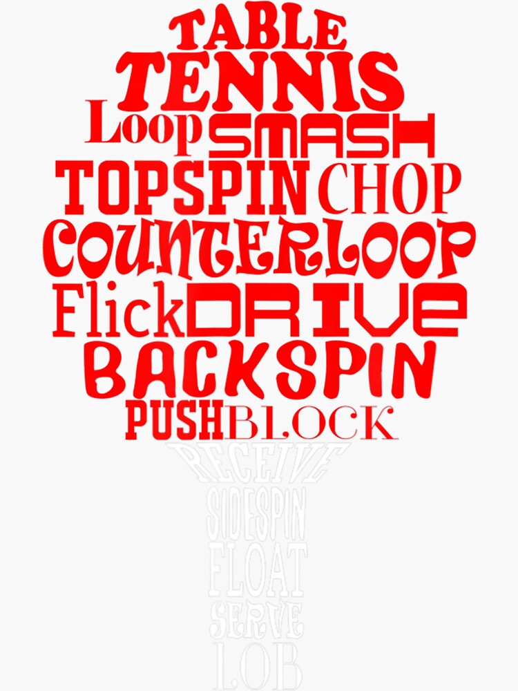 "Table tennis word cloud " Sticker for Sale by fawsonpnhamme Redbubble