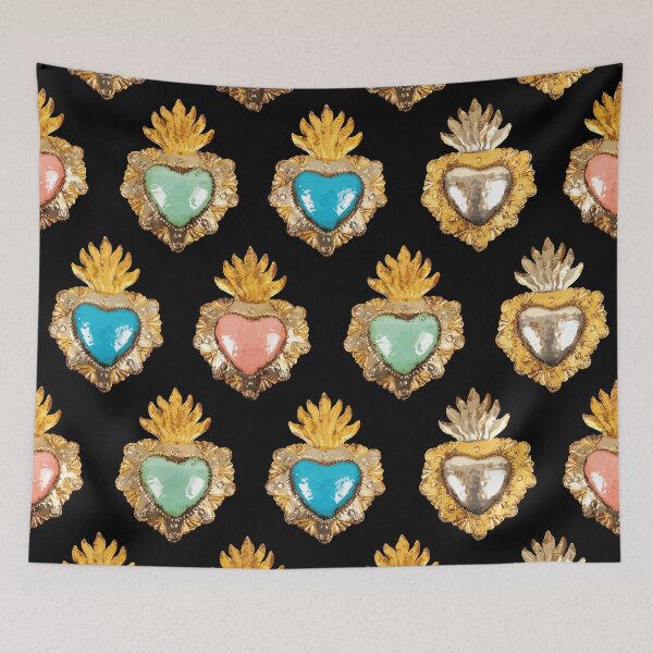 Item preview, Mexican pastel colors sacred heart golden oaxaca folk art elegant seamless pattern designed and sold by T-Mex.