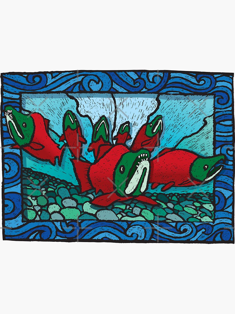 Thumbnail 3 of 3, Sticker, Spawning Salmon designed and sold by shanesabin.