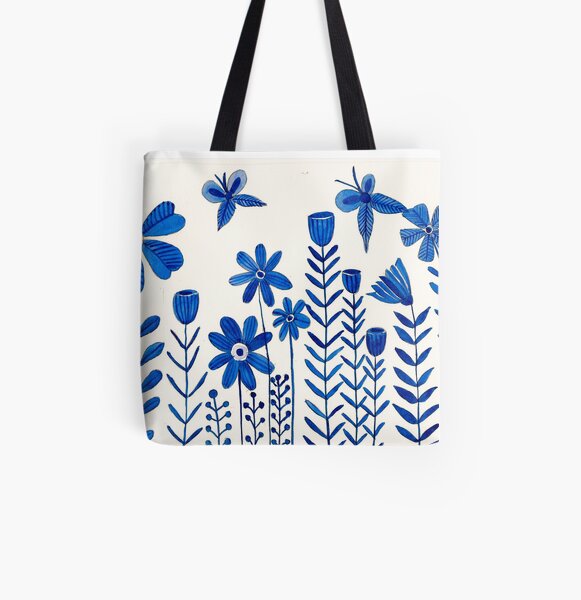 Blue Flower All Over Print Tote Bag