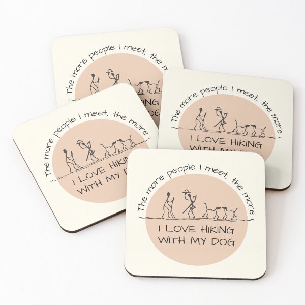 Item preview, I love hiking with my dog badge illustration and funny hiking quote around it designed and sold by WordStruggle.
