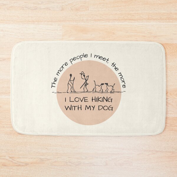 Item preview, I love hiking with my dog badge illustration and funny hiking quote around it designed and sold by WordStruggle.