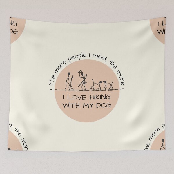 Item preview, I love hiking with my dog badge illustration and funny hiking quote around it designed and sold by WordStruggle.