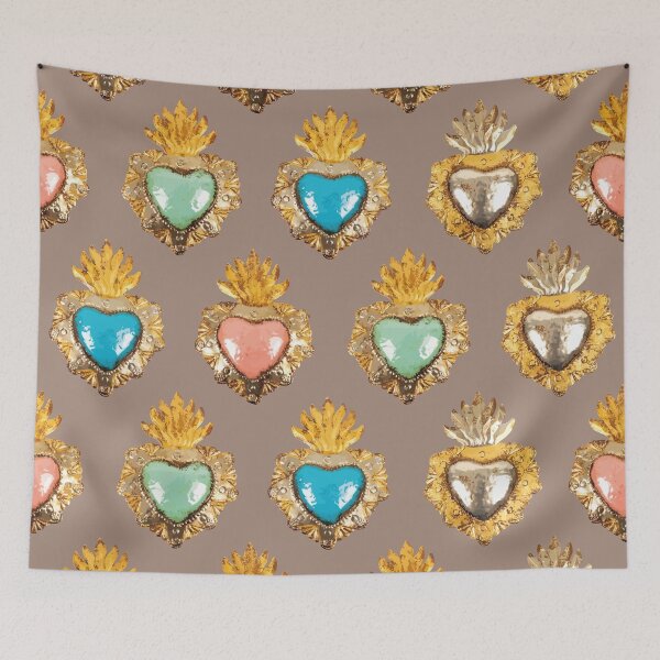 Item preview, Mexican pastel colors sacred heart golden oaxaca folk art elegant beige seamless pattern designed and sold by T-Mex.