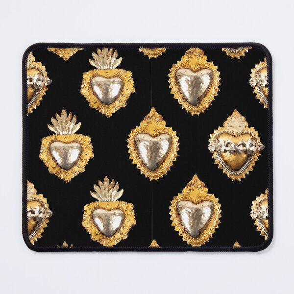Item preview, Mexican golden silver sacred heart oaxaca tin folk art black elegant metallic seamless pattern designed and sold by T-Mex.