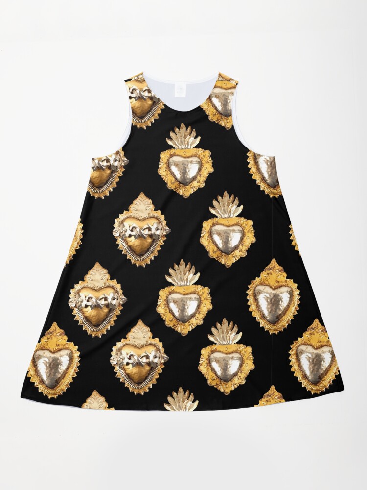 Mexican golden silver sacred heart oaxaca tin folk art black elegant  metallic seamless pattern" A-Line Dress by T-Mex | Redbubble
