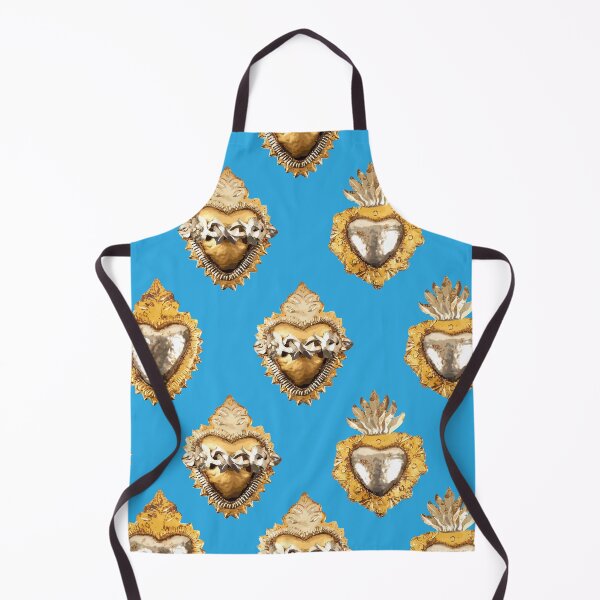 Item preview, Mexican golden silver sacred heart oaxaca tin folk art blue elegant metallic seamless pattern designed and sold by T-Mex.