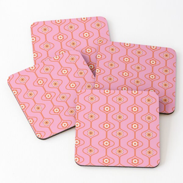 Item preview,   Retro 60s 70s Groovy Orange Flowers  on pink oval ogee pattern  designed and sold by Yasminepatterns .