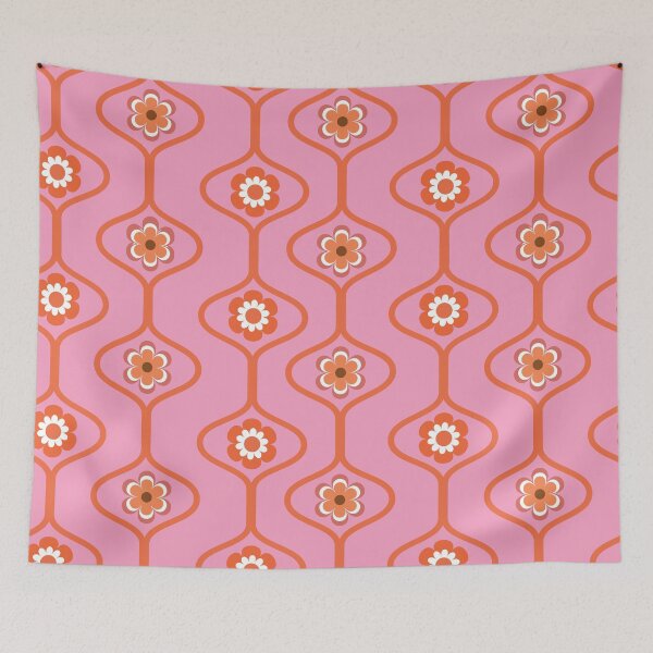 Item preview,   Retro 60s 70s Groovy Orange Flowers  on pink oval ogee pattern  designed and sold by Yasminepatterns .