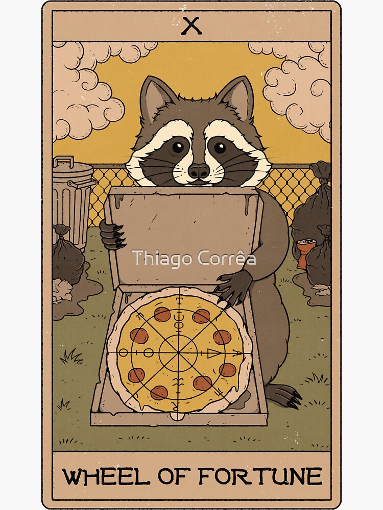Thumbnail 3 of 3, Sticker, Wheel of Fortune - Raccoons Tarot designed and sold by thiagocorream.