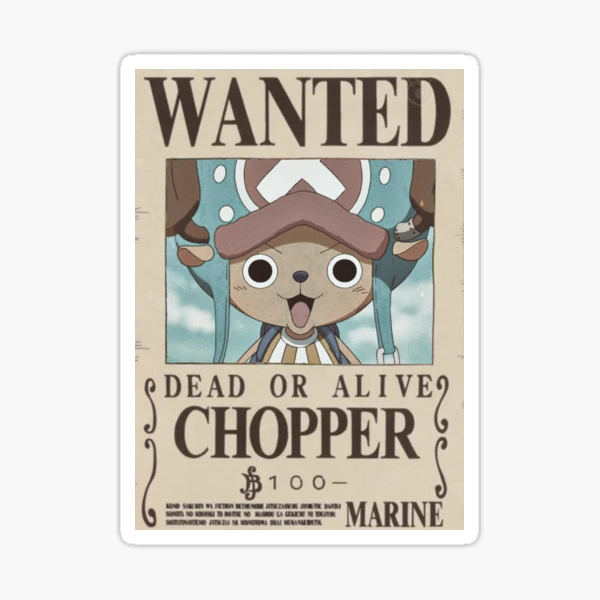 Chopper wanted poster, One Piece Sticker for Sale by kylzzi